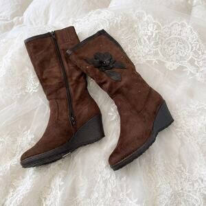 Slavic Bimbo Black Yeti Fur Wedge Boots Indie Sleaze